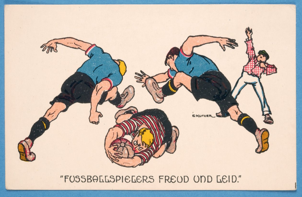 Fussballspielers Freud un Leid, postkort med fodboldspillere af E. Kutzer