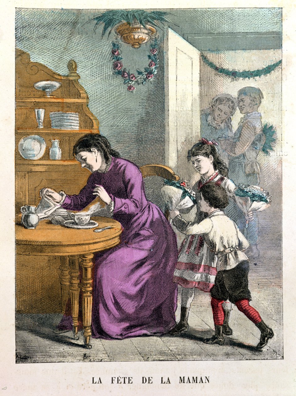 La Fete de la Maman, illustration fra Beaux Jours et Fetes des Petits Enfants af A. des Tilleuls, slutningen af ​​det 19. århundrede af E. Morel
