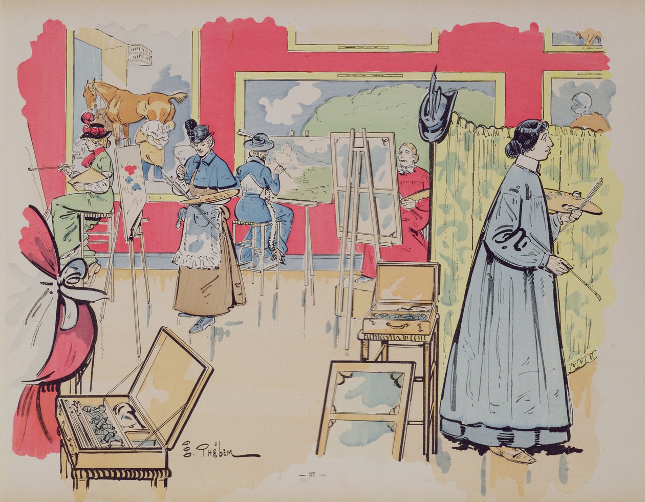Damer i malerklasse, 1902 af E. Thelem