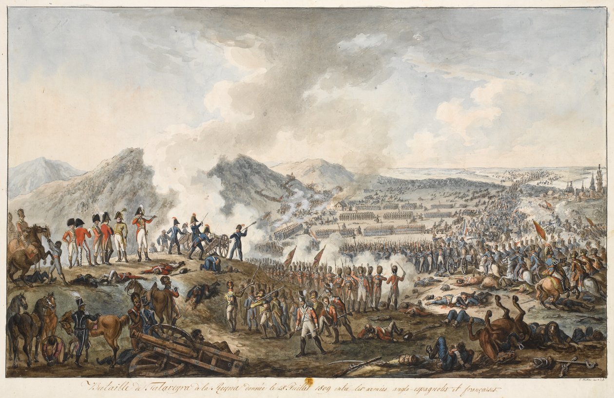 Slaget ved Talavera, 28. juli 1809, 1809 (pen og blæk med wc på papir) af E. Walker