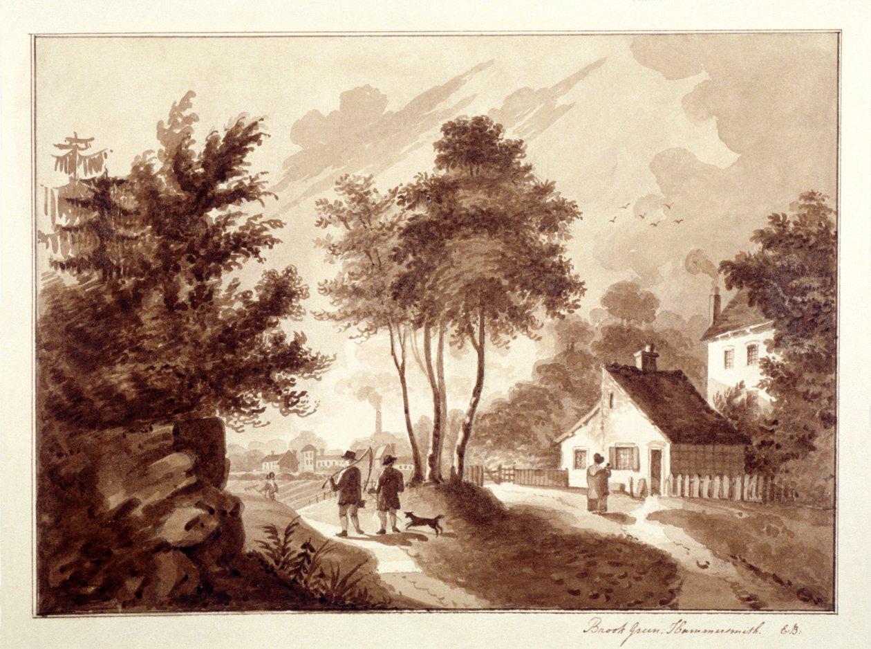 Udsigt over Brook Green, Hammersmith, London, c1820 af EB
