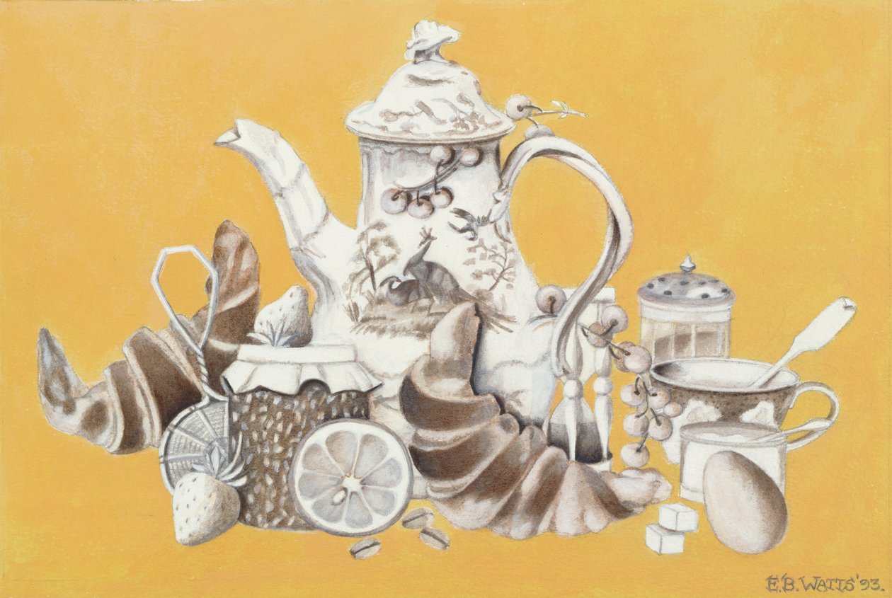 Morgenmad, 1993 (akryl på papir) af E.B. Watts