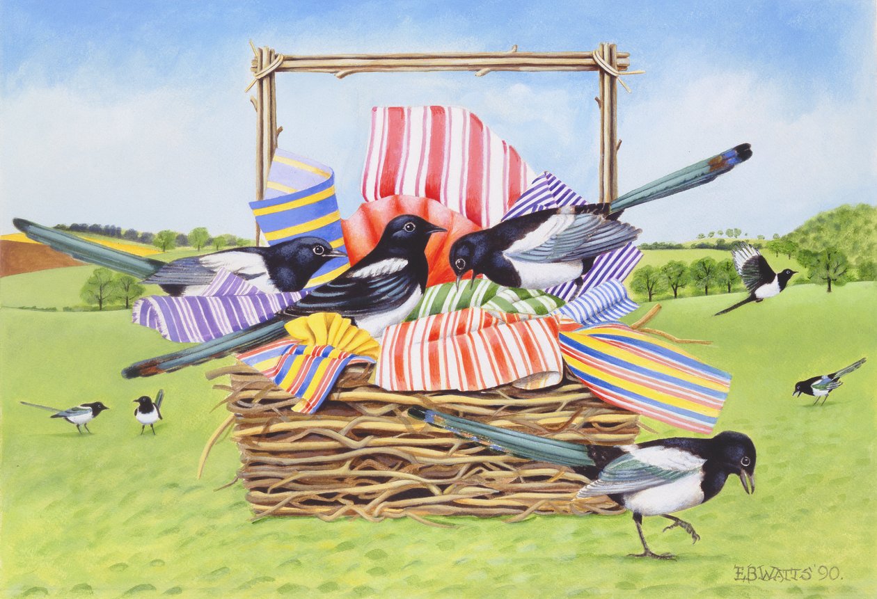 Magpies, 1990 (akryl) af E.B. Watts