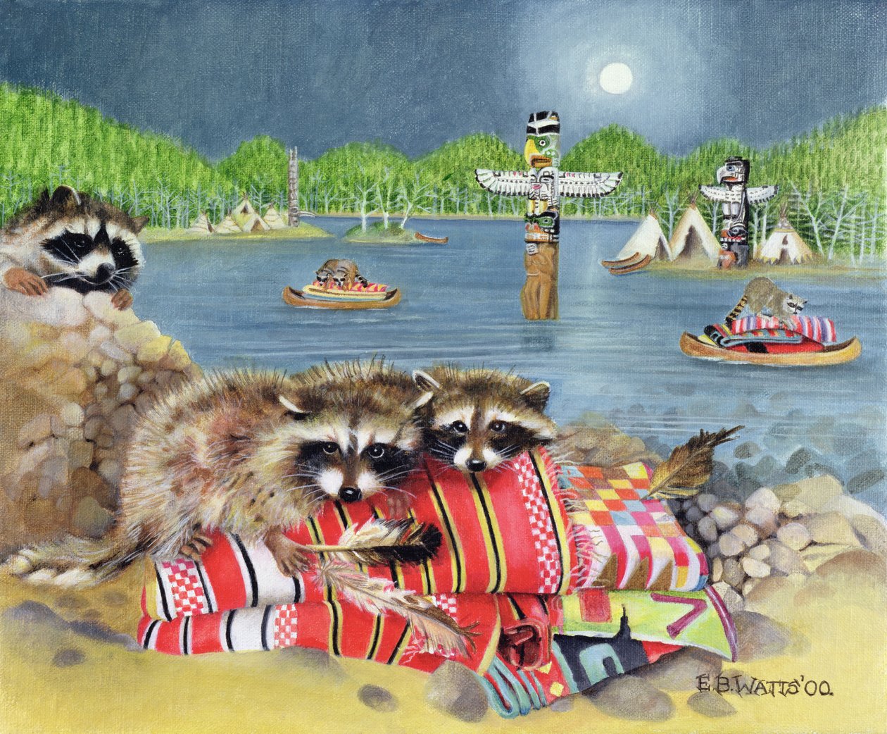 Racoons, 2000 (akryl på lærred) af E.B. Watts