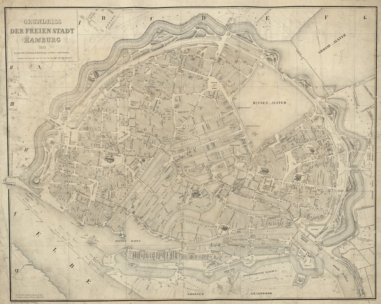 Kortet blev offentliggjort i (1839) og viser Hamburg af E.F. m.fl. Bernhardt