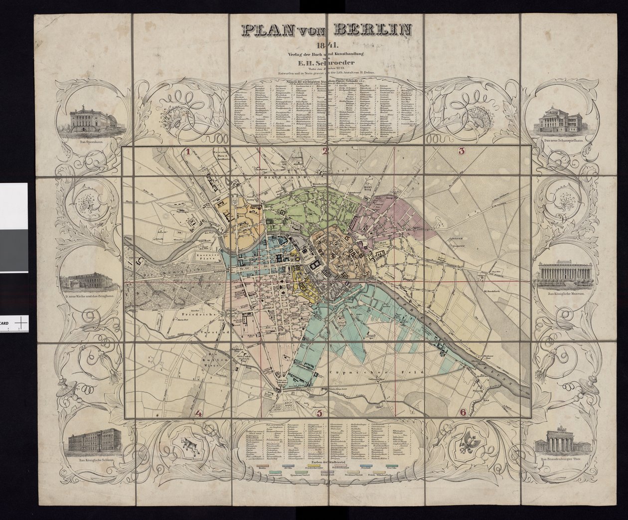 Kort fra Nationalbibliotekets kortsamling. Kortet blev udgivet i Berlin (1841) og viser Berlin af E.H. Schroeder