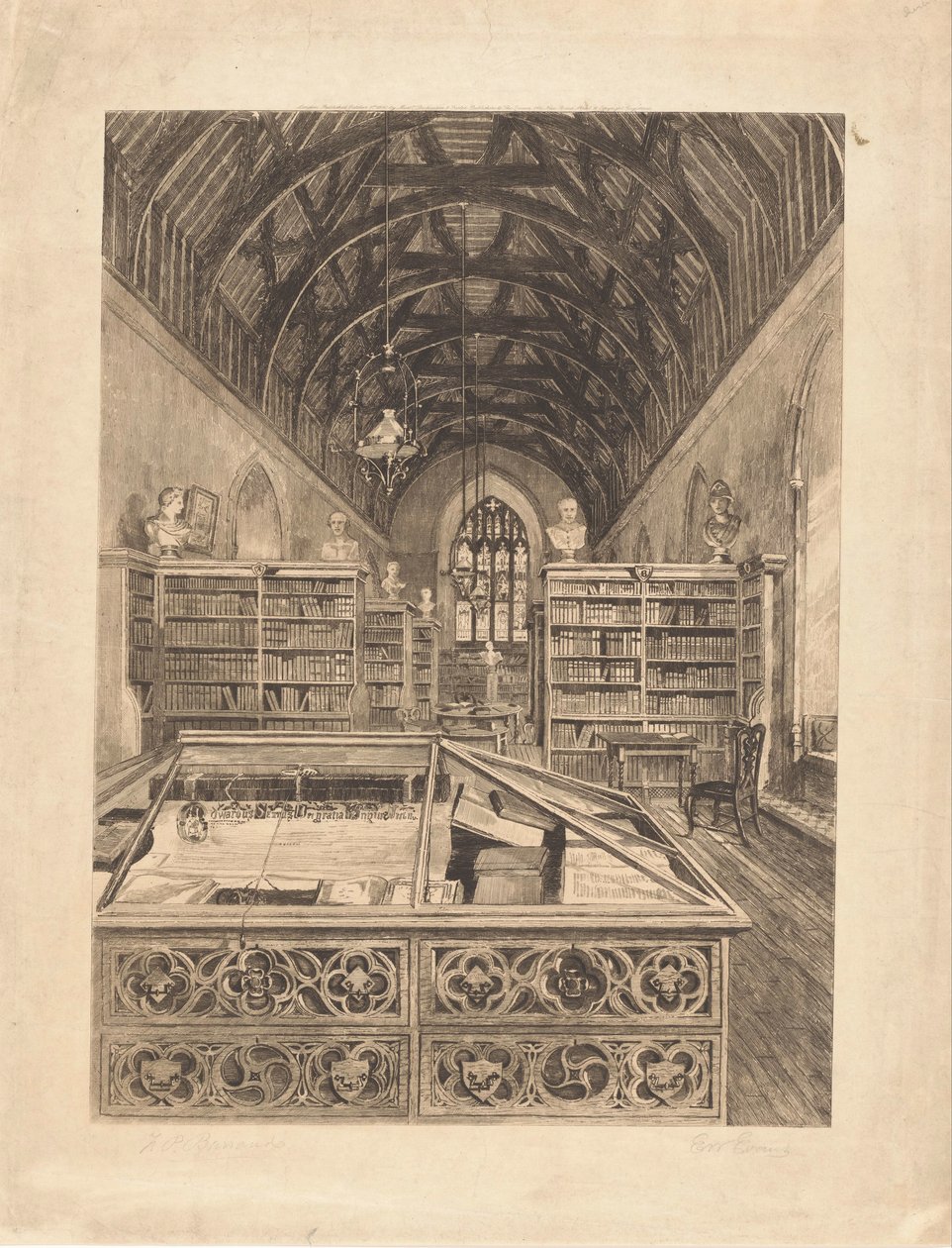 Interiør af et bibliotek af E.W. Evans (signed by artist)