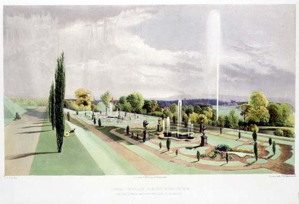 Lower Terrace Garden, Worsley Hall, pub. af Thomas McLean (litho) af E. Adveno Brooke