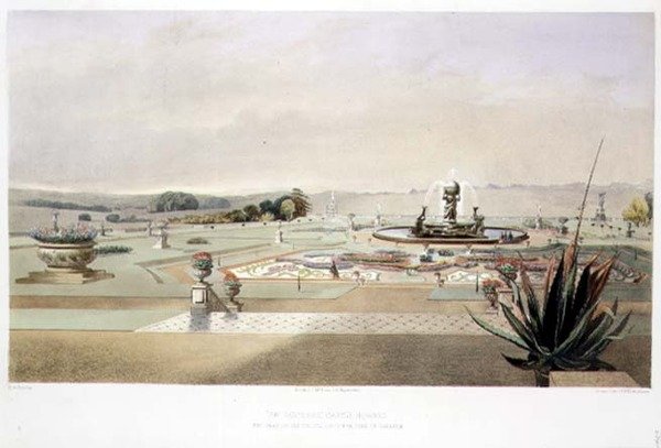 The Parterre, Castle Howard, udgivet af Thomas McLean (litografi) af E. Adveno Brooke