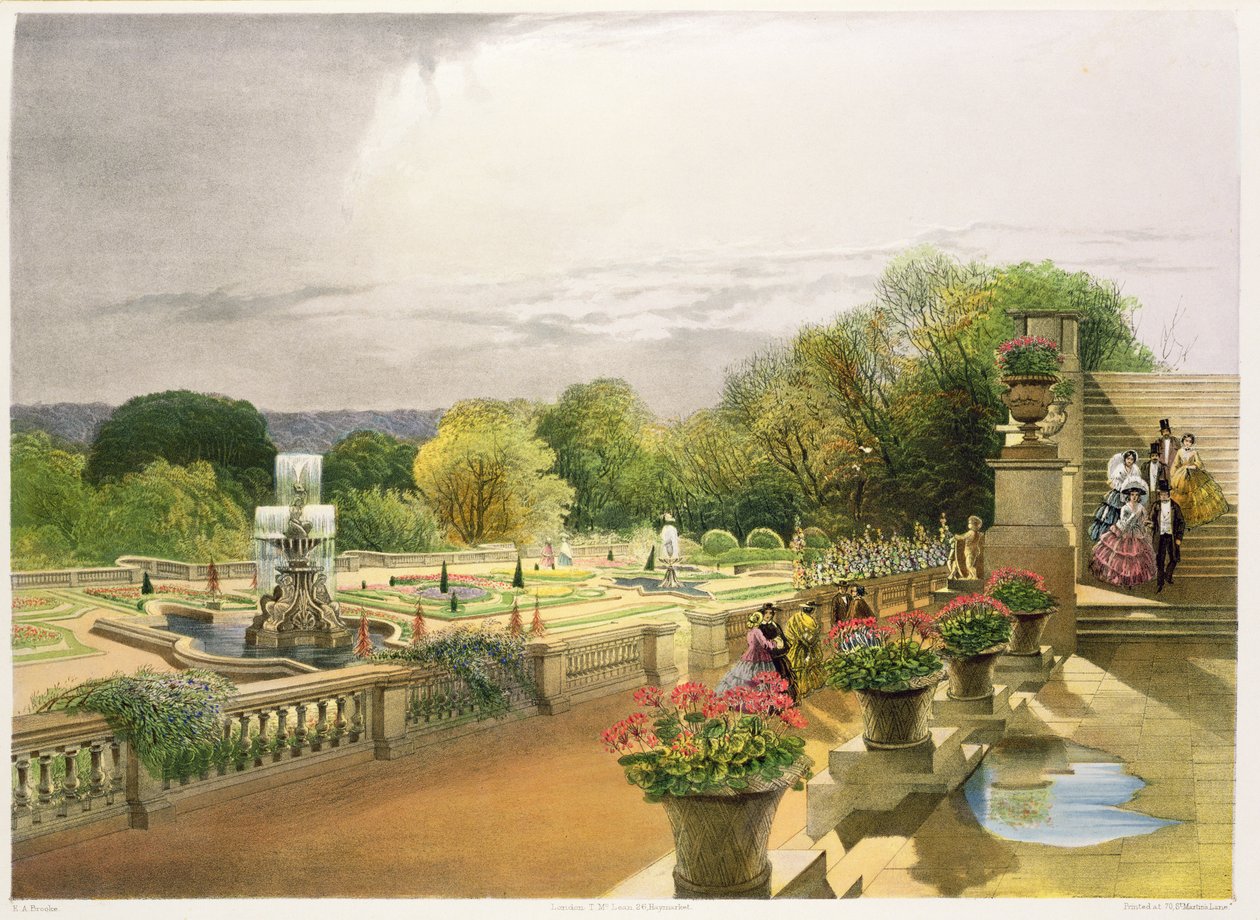The Parterre, Harewood House nær Leeds, pub. af Thomas McLean af E. Adveno Brooke
