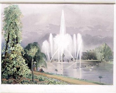 The River Horse Fountain, Enville, pub. af Thomas McLean (litho) af E. Adveno Brooke
