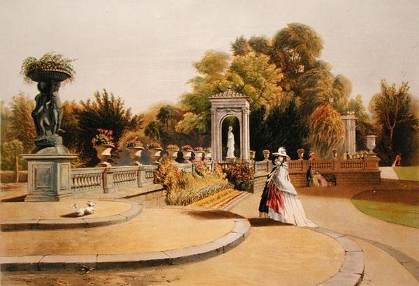 Terrassen, Trentham Hall Gardens, fra "The Gardens of England af E. Adveno Brooke