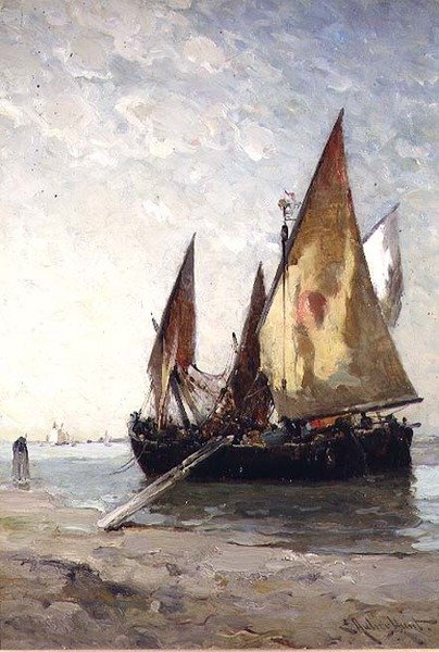 Fiskerbåde fortøjet på stranden af E. Aubrey Hunt