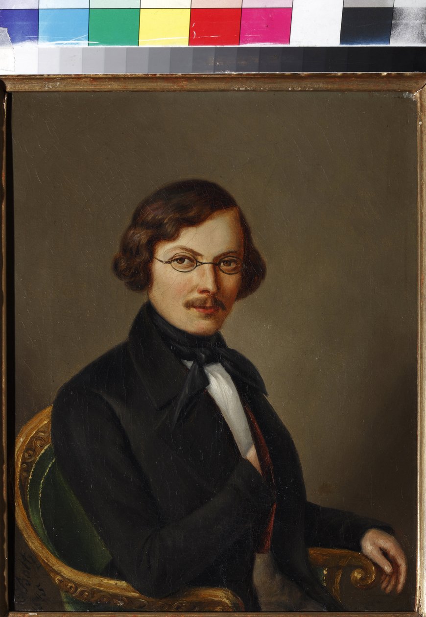 Portræt af forfatteren Nikolai Gogol (1809-1852) par Boltz, E. (aktiv i midten af 1800-tallet). Olie på lærred af E. Boltz