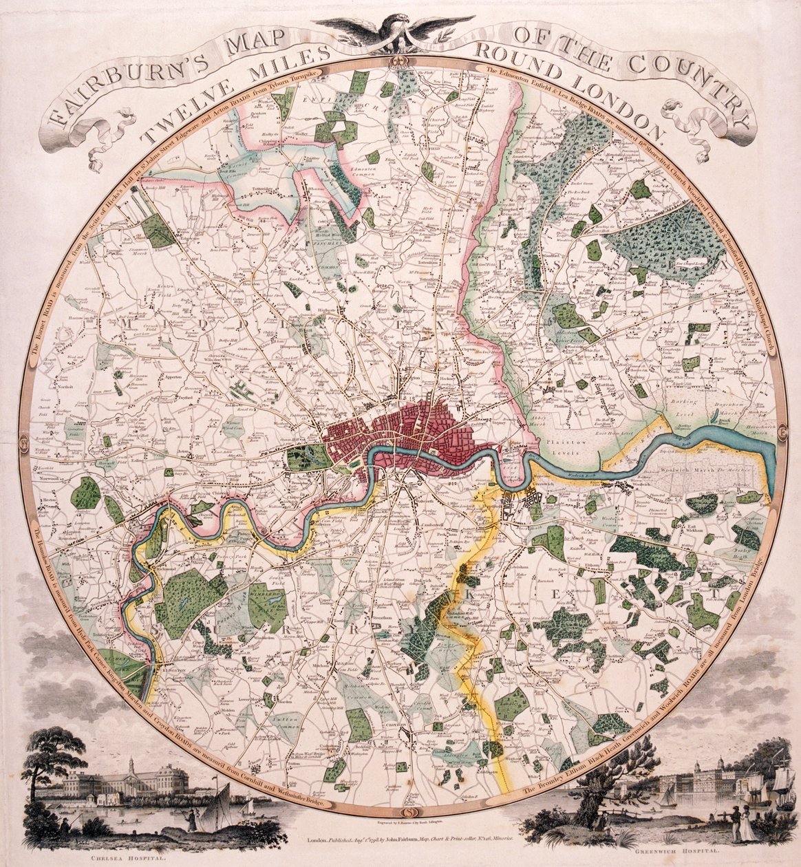 Kort over London, 1798 af E Bourne