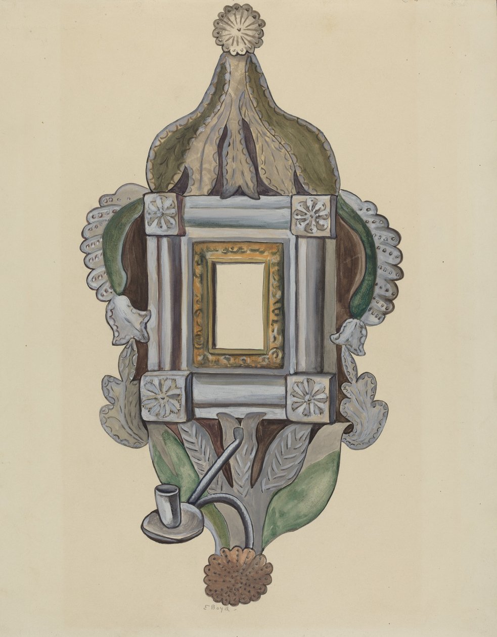 Stearinlyslampe med spejl, 19351942. af E. Boyd