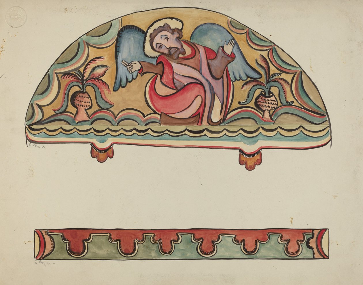 Lunette og detalje fra alterkirken i Sanctuario, Chimayo, 19351942. af E. Boyd
