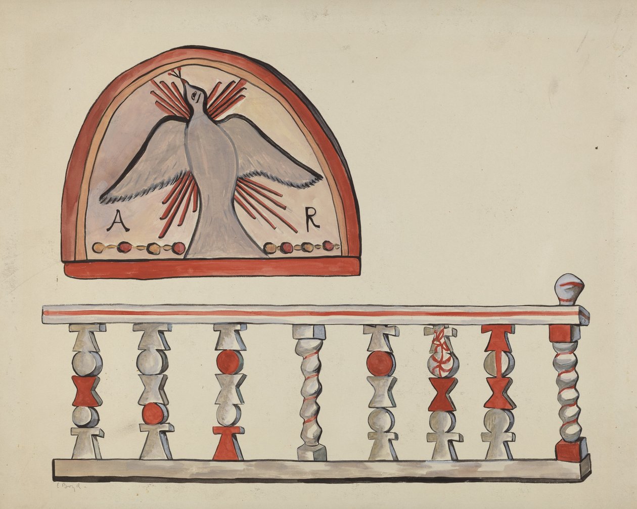 Lunette fra alterkirken ved Plain Burnt Altar Rail-kirken ved Sanctuary, Chimayo af E. Boyd