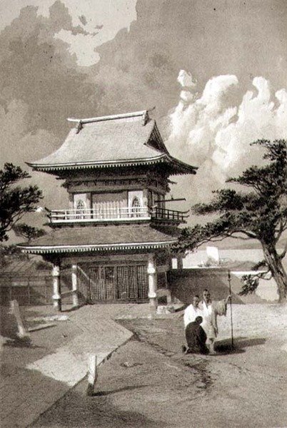 Indgang til et tempel ved Hakotadi, pub. af Sarony & Co., ca. 1856 (litho) af E. Brown