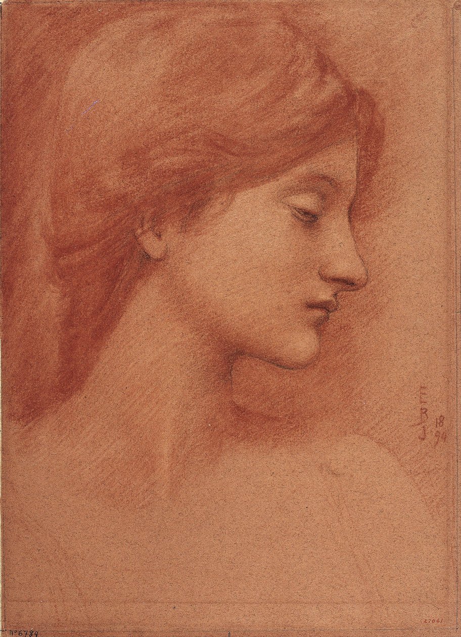 Kvindehoved - Dessin af Sir Edward Coley Burne Jones (Burne-Jones) (1833-1898) - 1894 - Sanguine og kridt på papir - 38,4x27,7 - Museu Nacional d