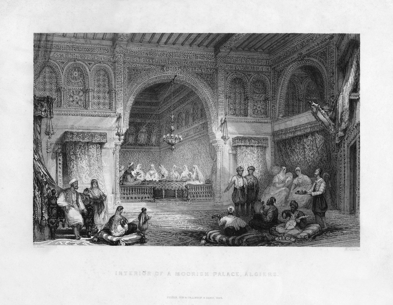Interiør af et maurisk palads, Algier, Algeriet, 1839 af E. Challis