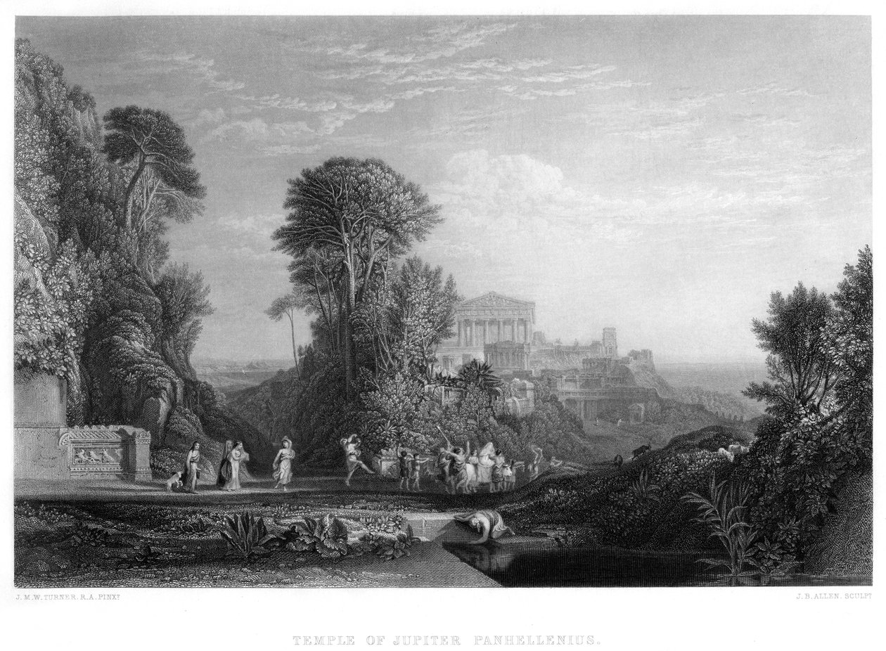 Jupiter Panhellenius tempel, 1800-tallet af E. Challis