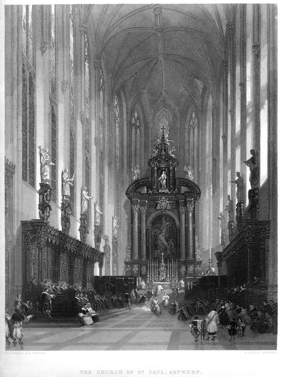 St Paul-kirken, Antwerpen, 1800-tallet af E. Challis