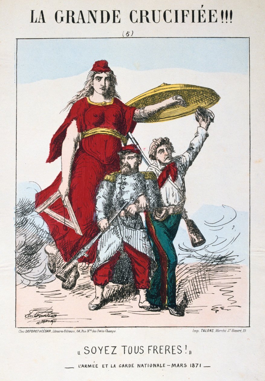 Be the Brothers!, allegori over det republikanske Frankrig, 1871. af E. Courtaux