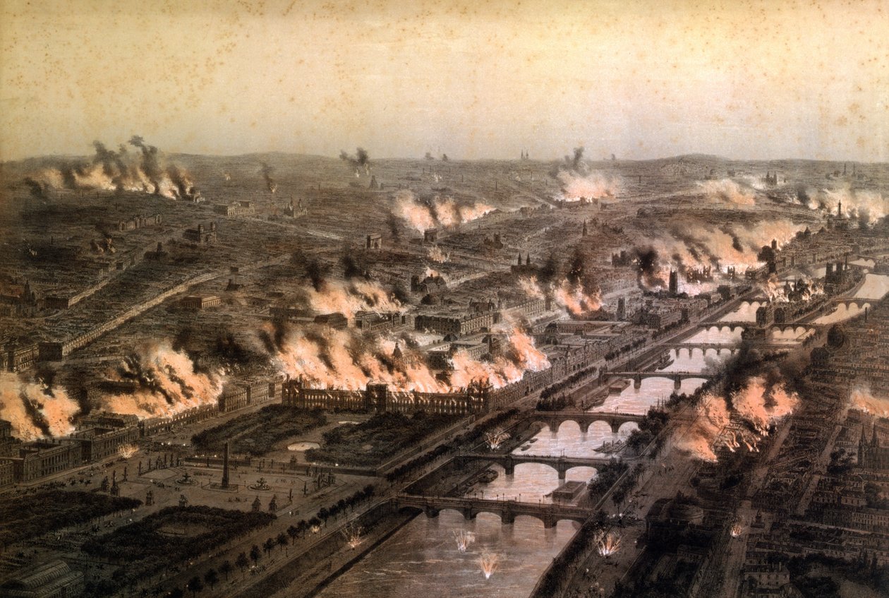 Panorama over brandene i Paris under kommunen, maj 1871 af E. Daroy