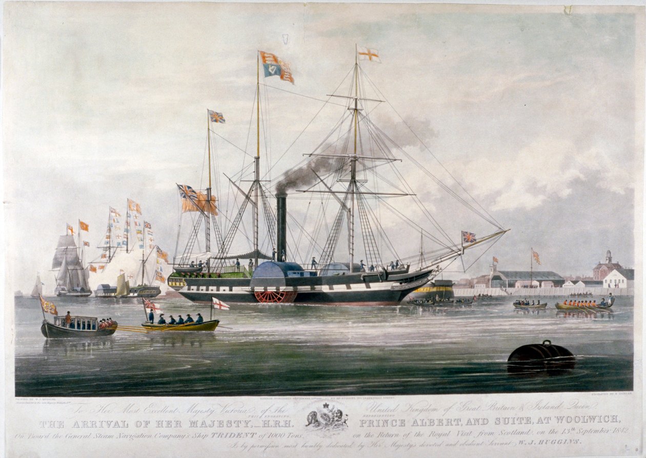 Dronning Victoria og Prins Albert ankommer til Royal Dockyard, Woolwich, Kent, 1843 af E Duncan
