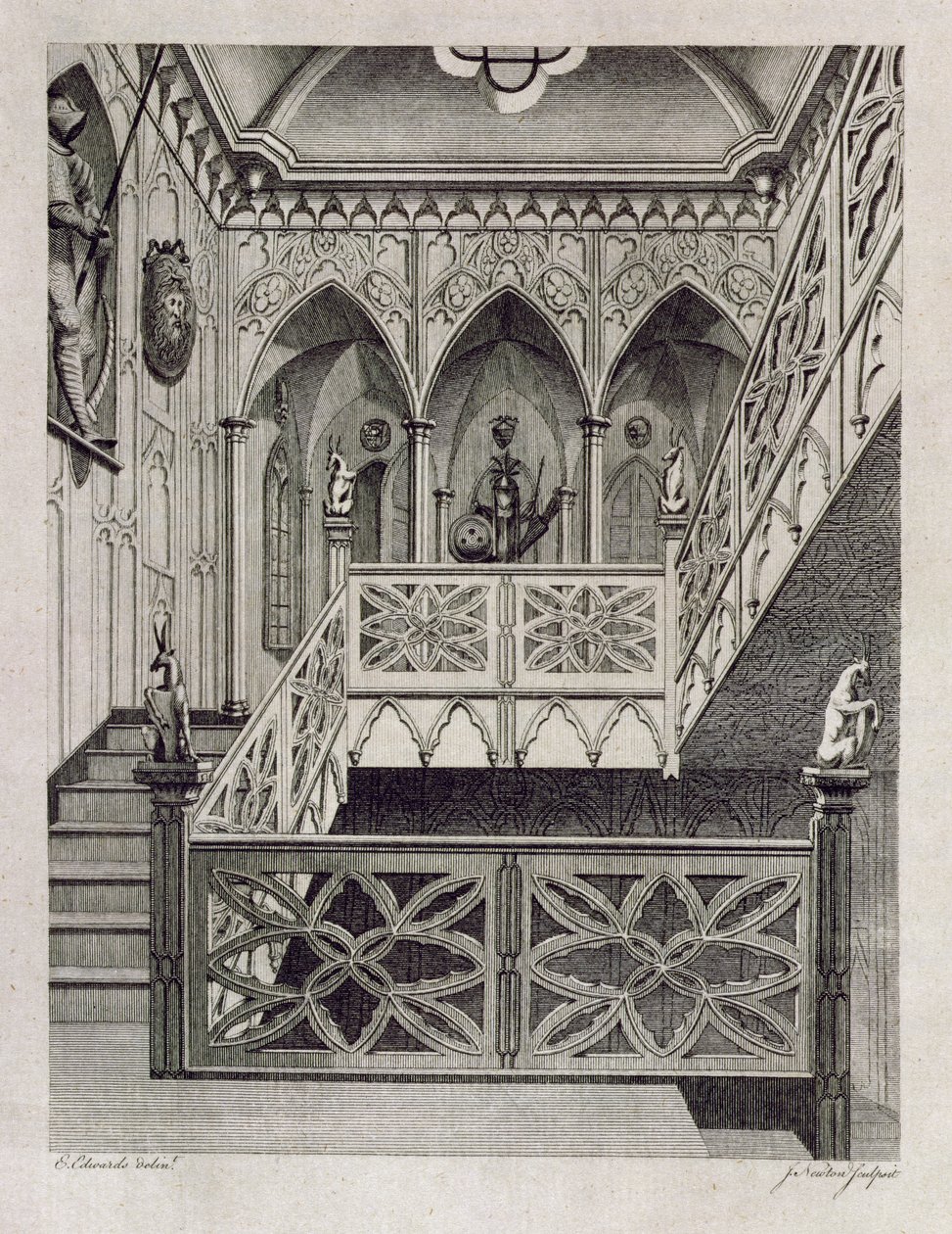 Trappe ved Strawberry Hill, graveret af J. Newton, fra 