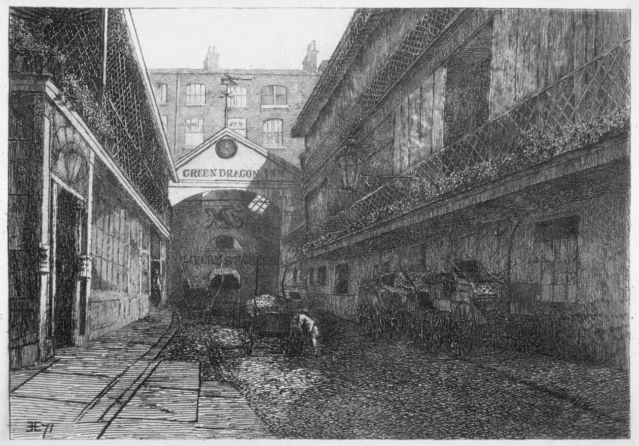 The Green Dragon Inn, Bishopsgate, City of London, 1871 af E Edwards