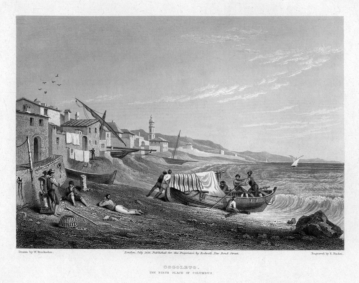 Cogoleto, fødestedet for Columbus, Italien, 1828. af E. Finden
