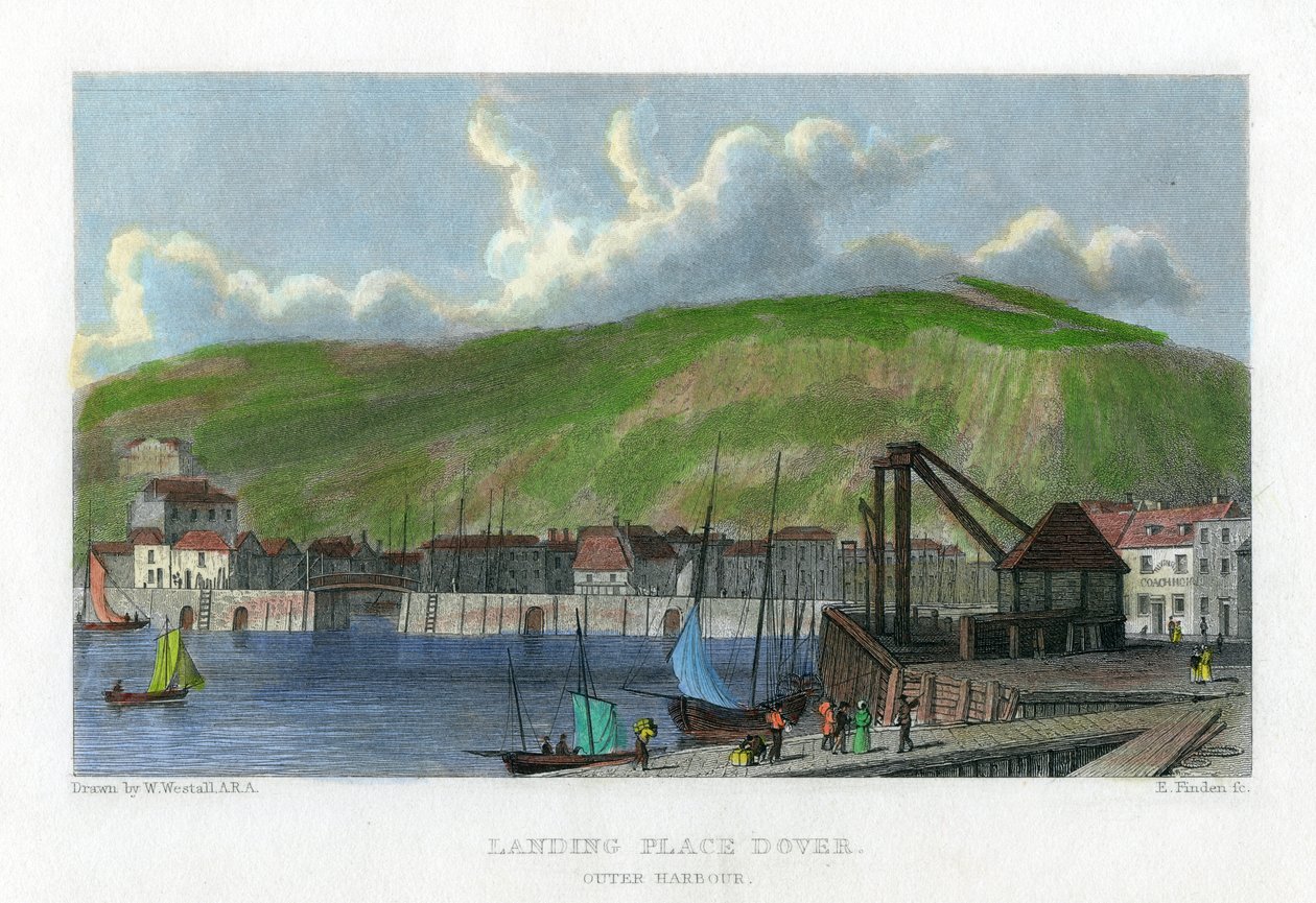 Anløbssted, ydre havn, Dover, Kent, 1800-tallet. af E. Finden