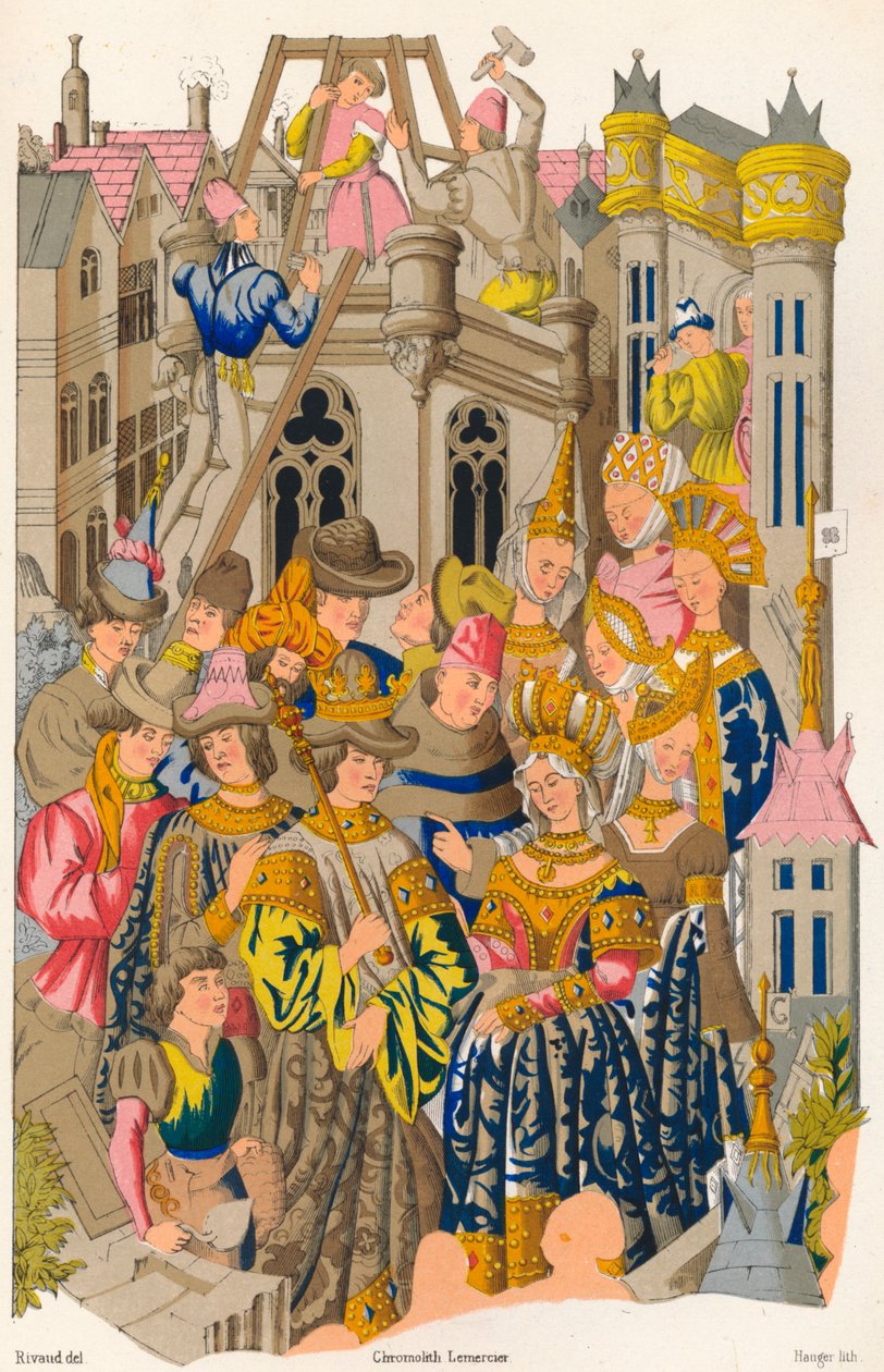 Grundlæggelse af klosteret St. Genevieve, 1400-tallet, 1849. af E. Hauger