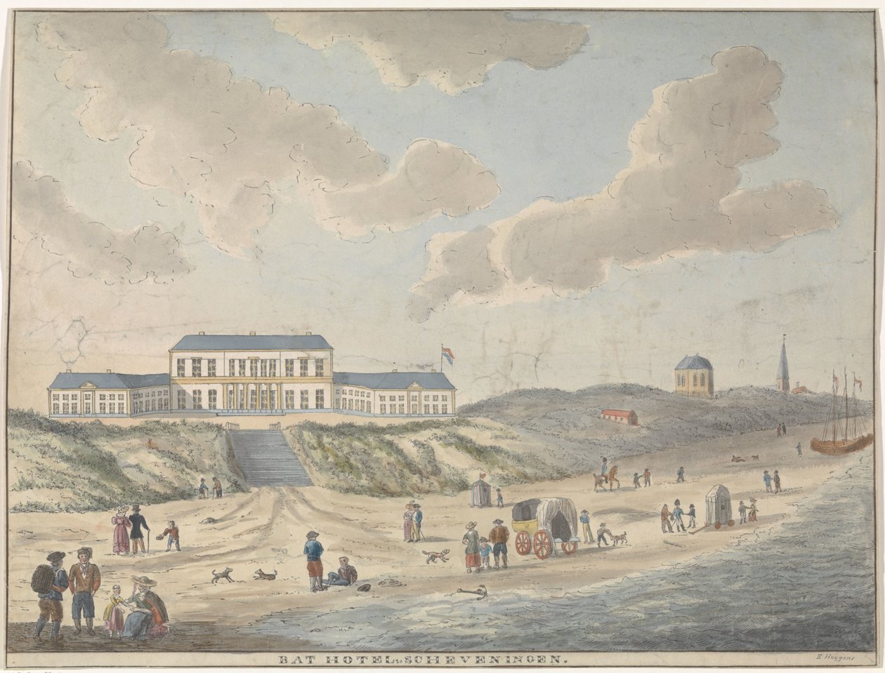 Dårligt hotel i Scheveningen Bat Hotel i Scheveningen (titel på objekt) af E. Huygens