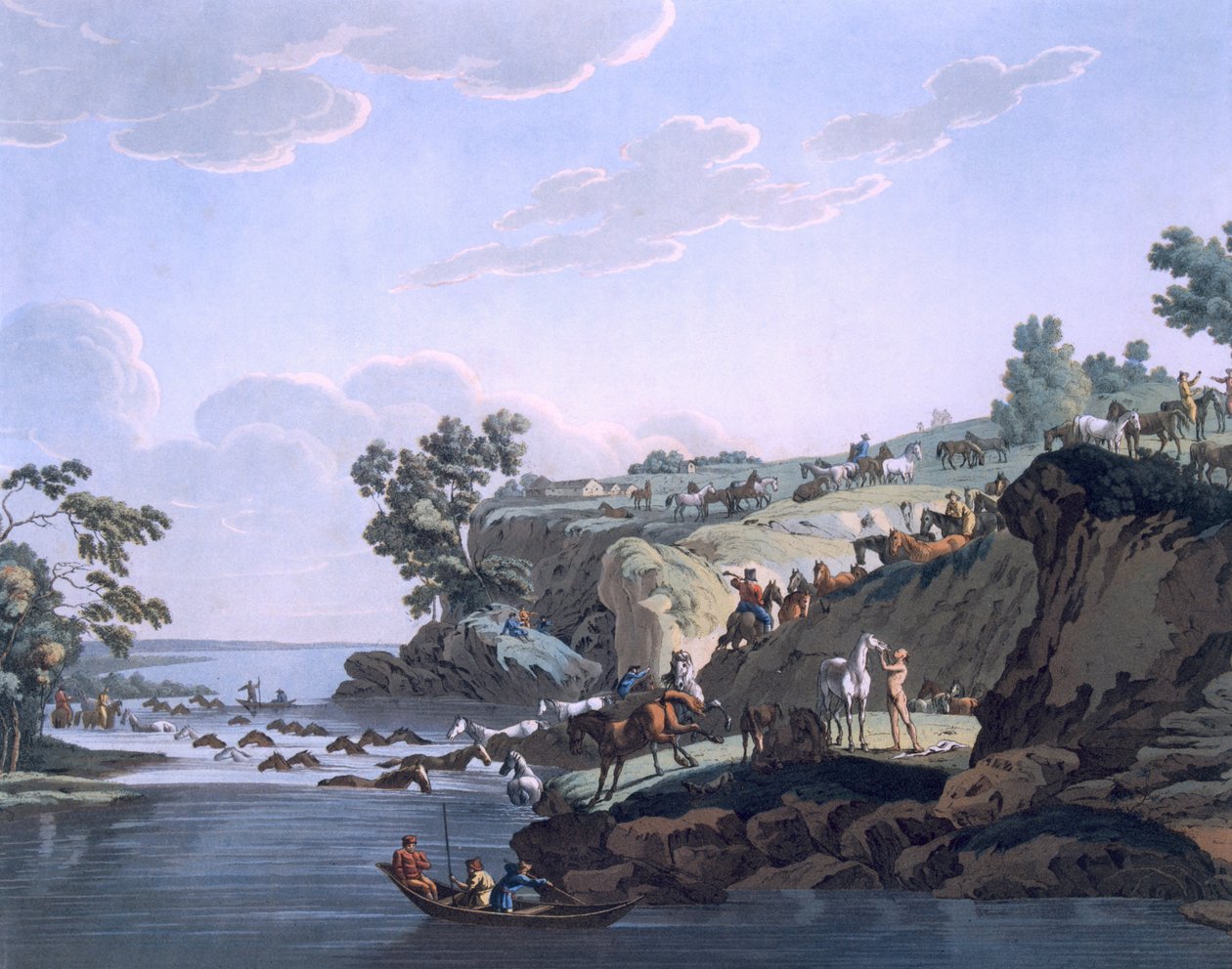 Heste på vej over en flod, 1812-13 af E. Karnejeff