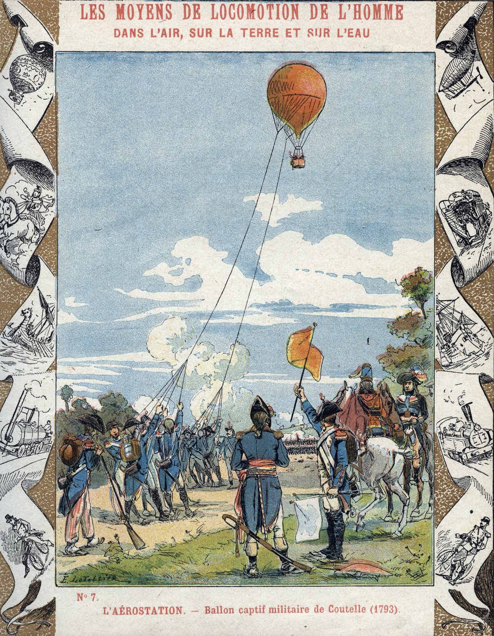 Balon bygget af den franske ingeniør Jean Marie Joseph (Jean-Marie-Joseph) Coutelle (1748-1835) til de franske revolutionshære for at spionere på deres fjender af E. Letellier