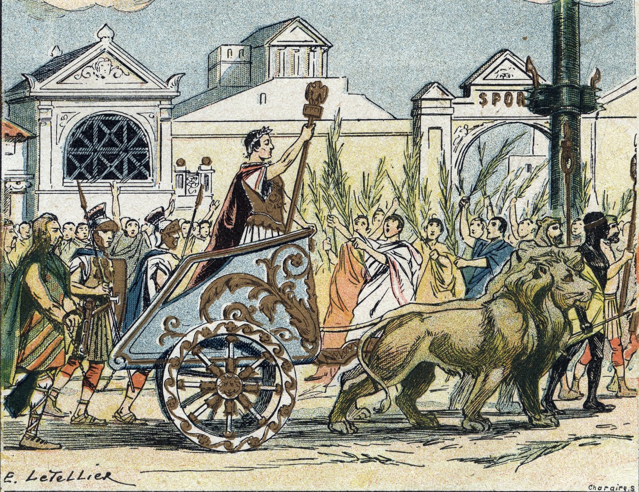 Jules Cesars (Giulio Cesare eller Caius Julius Cæsars) triumfstyrke, politiker og romersk forfatter af E. Letellier
