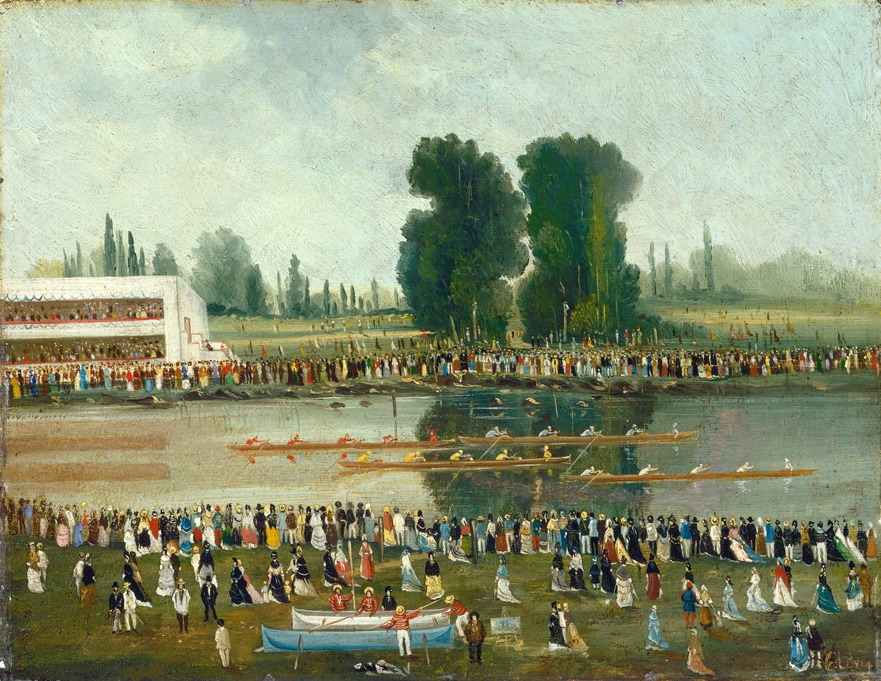 Roning Scene: Crowds Watching from the River Banks, slutningen af det 19. århundrede. af E. Levy