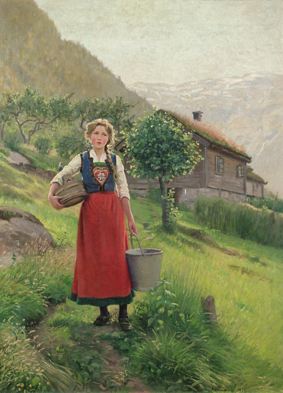 Sommer græsgang pige af E. Normann