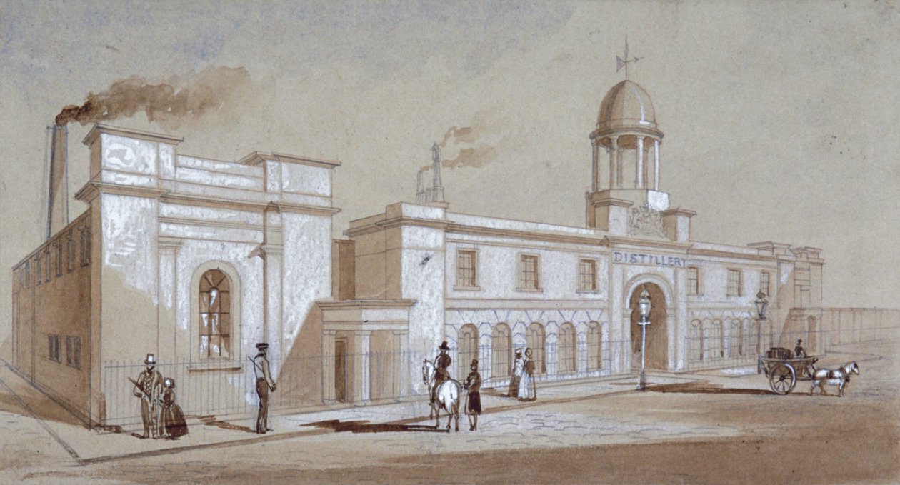 Udsigt over Grimble og Booths destilleri på Albany Street, St Pancras, London, c1830 af E Noyce