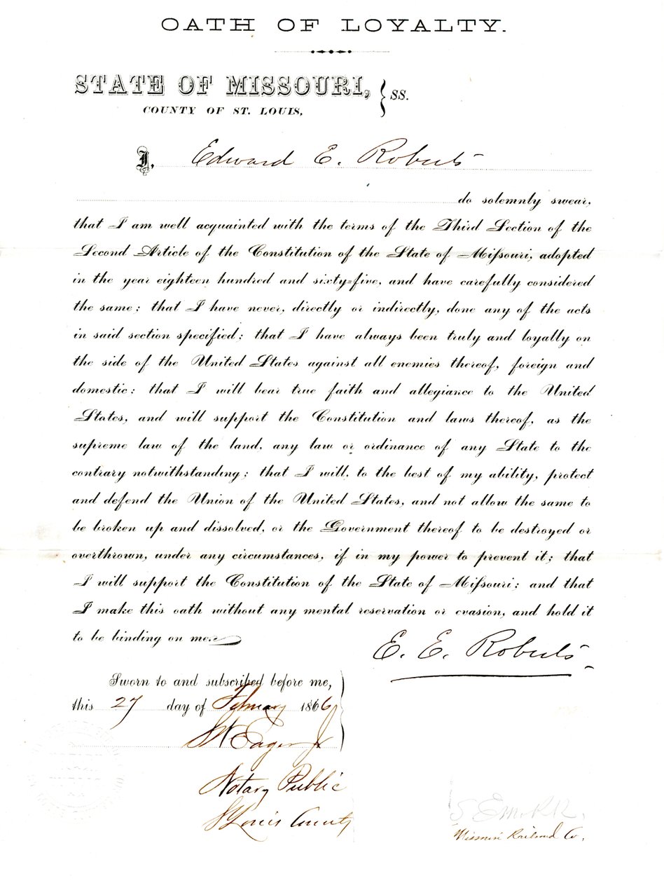 Loyalitet ed af Edward E. Roberts fra Missouri, County of St. Louis af E. Roberts