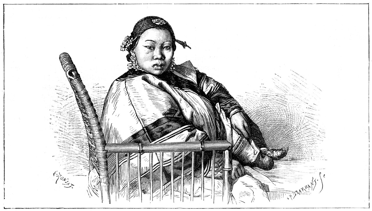 Kvinde med bundne fødder, Kina, 1800-tallet af Etienne Antoine Eugene Ronjat