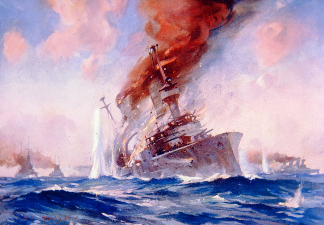 Slaget ved Falklandsøerne: Sænkning af Scharnhorst af E. S. (after) Hodgson