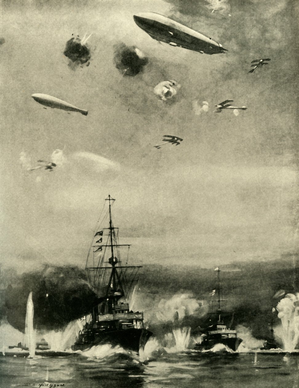 Det britiske luftangreb på Cuxhaven, juledag, 1914, c1920. af E. S. Hodgson