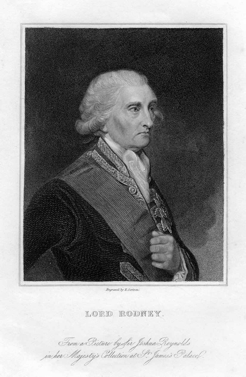 Admiral George Brydges Rodney 1719-1792, 1. Baron Rodney, 1800-tallet. af E. Scriven