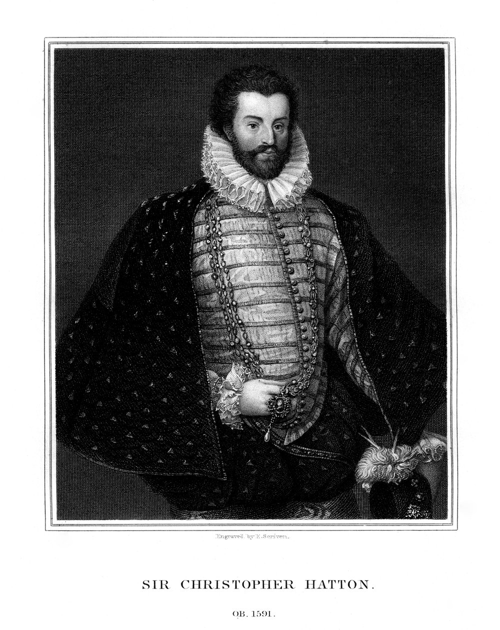 Sir Christopher Hatton, engelsk politiker, 1827. af E. Scriven