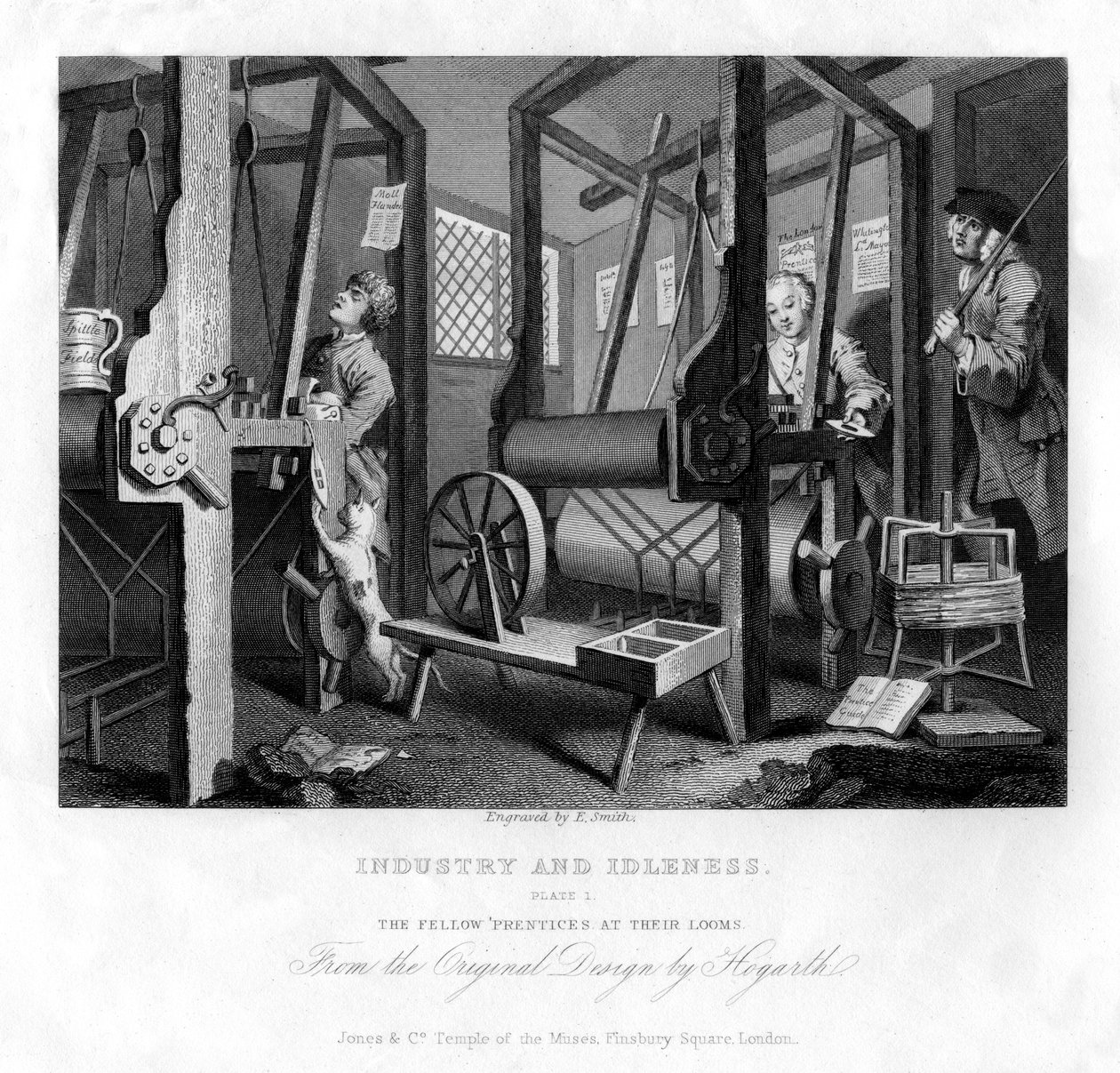 Medlærlinge ved deres væve, plade I af Industri og lediggang, 1833. af E. Smith
