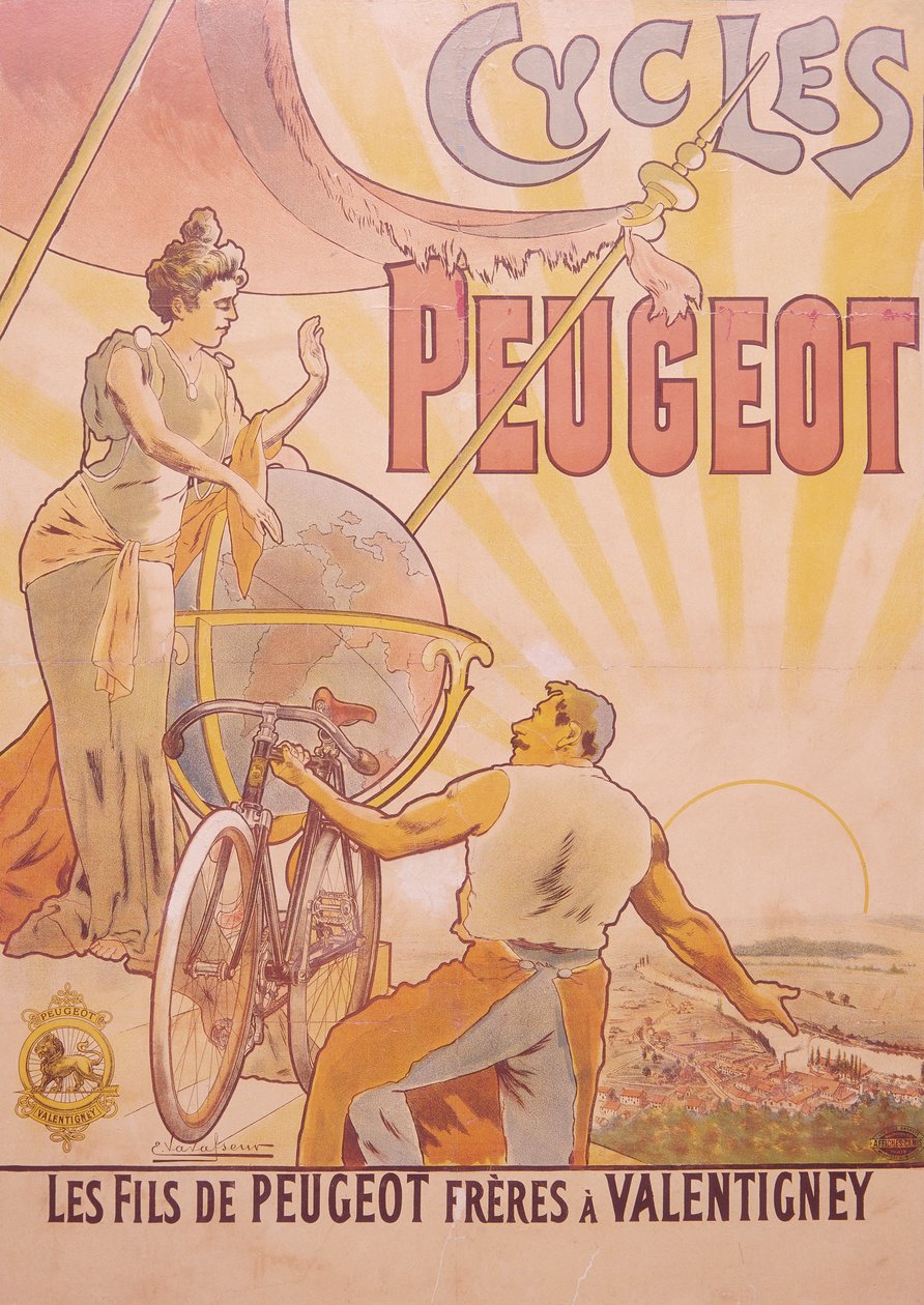 Plakat, der reklamerer for Peugeot-cykler, slutningen af det 19.-begyndelsen af det 20. århundrede af E Vavasseur